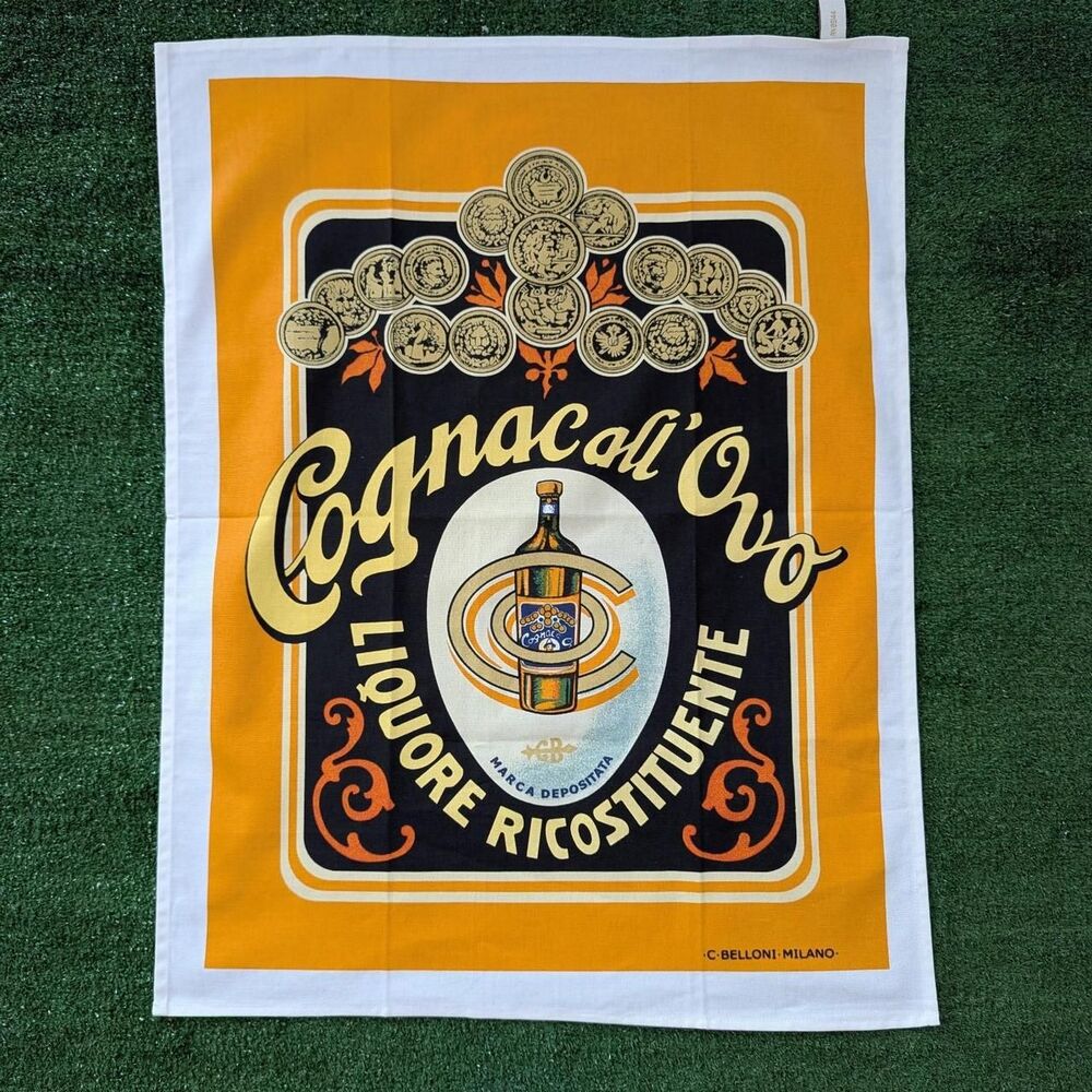 Cognac Oro Made In Italy Cotton Bar Liquor Tapestry Decor Fancy Cotton Vintage